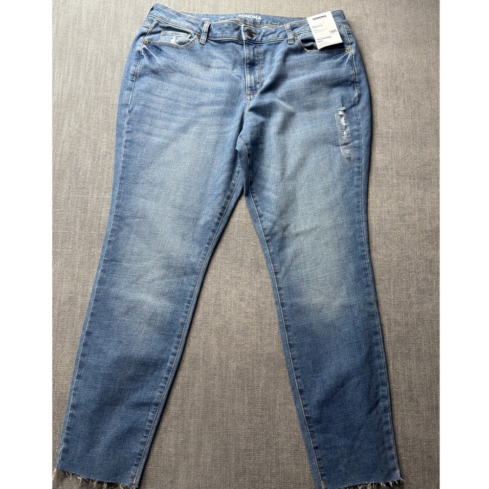 SONOMA Jeans Womens‎ Size 18 R Skinny The Everyday Jean Blue Distressed Raw Hem